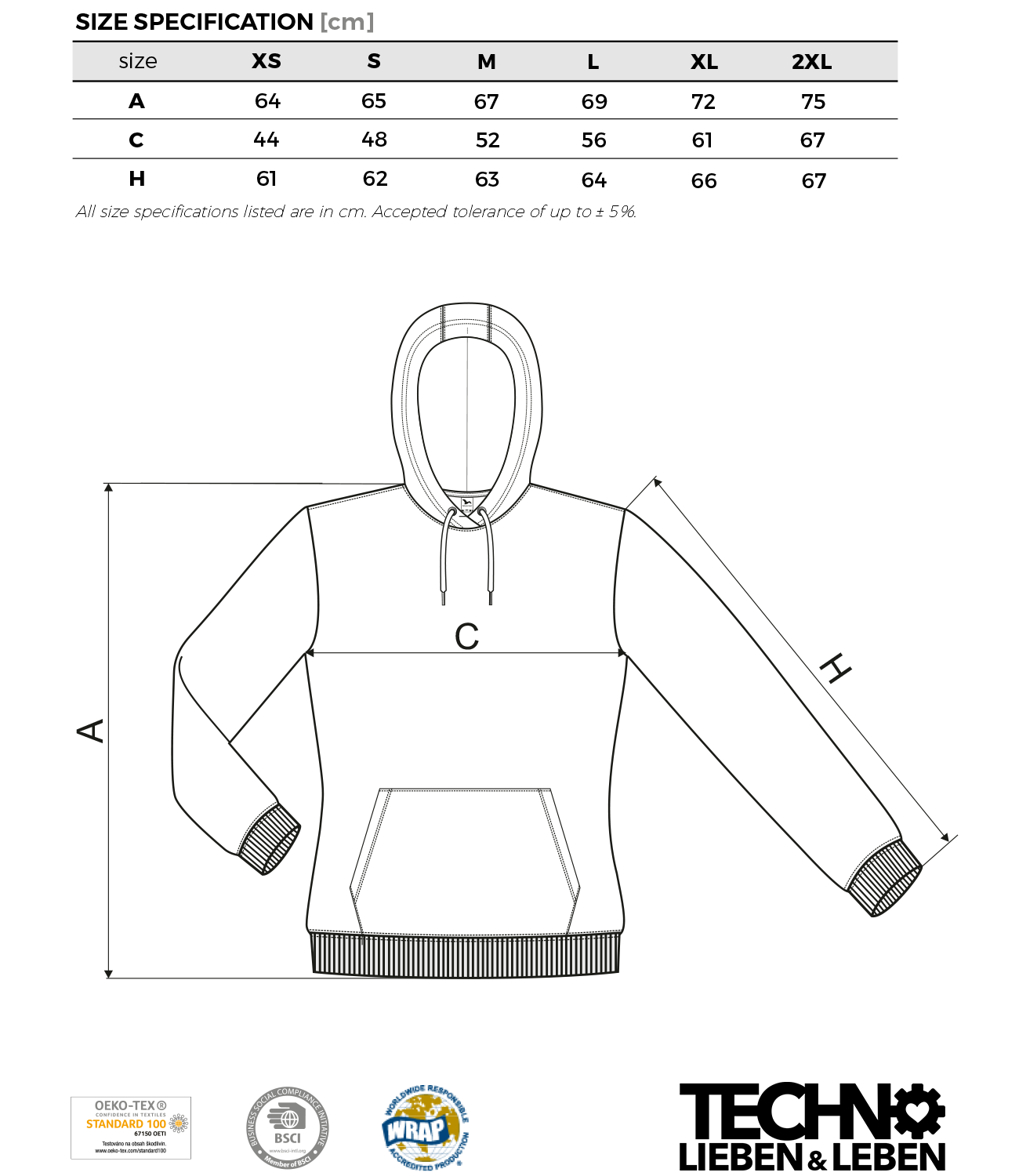 Größentabelle - BPMusic Hoodie Big Logo Girls